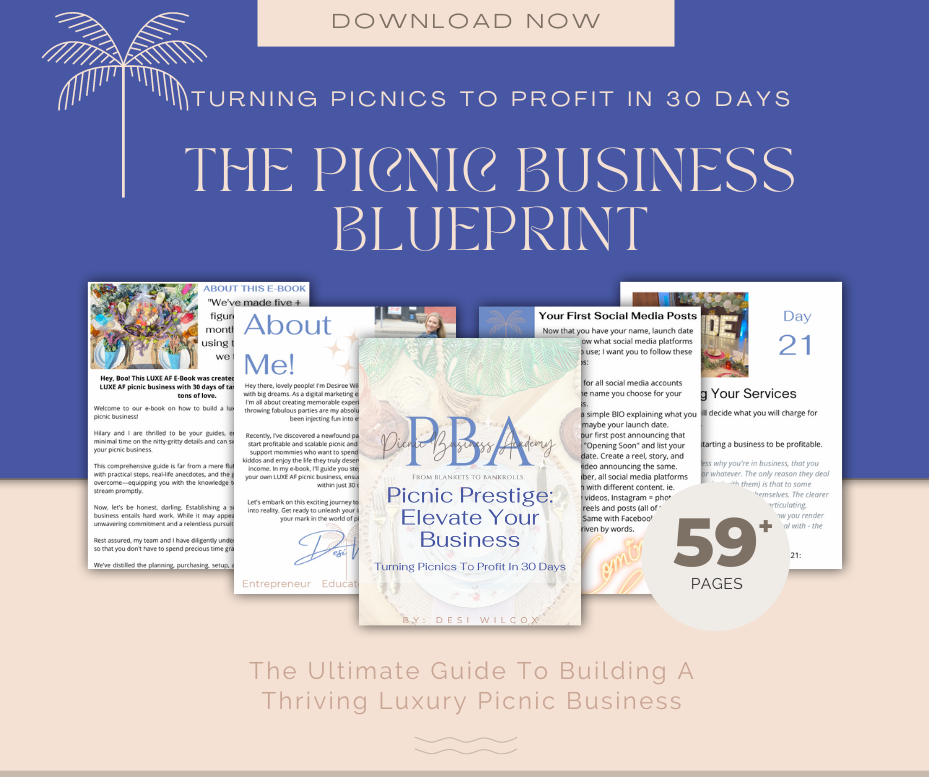 The Picnic Business Blueprint is the ultimate guide to building a thriving luxury picnic business. 